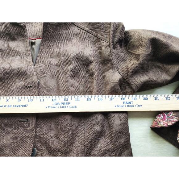 Jacket-Coldwater Creek-Brown-Suede Look-Embroidery-Long Sleeves-Button Up-Sz 12 - Picture 12 of 16
